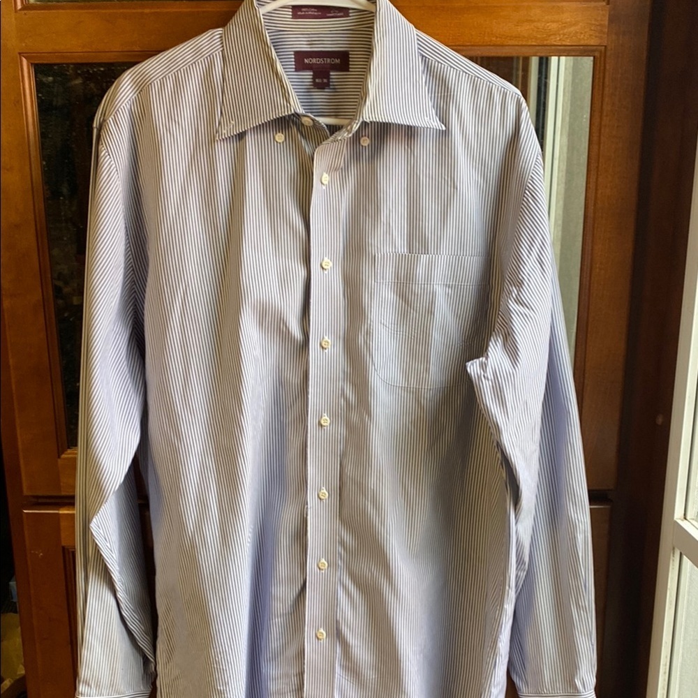 Nordstrom Blue Pin Stripe Dress Shirt with Pointed Collar Career Professional